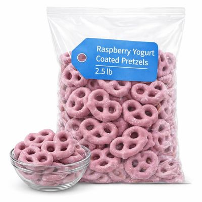 Raspberry Yogurt Flavored Coated Pretzels, Sweet Crunchy Snack, 2.5 lb Bag