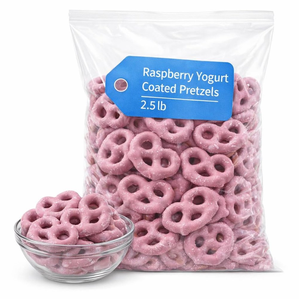 Raspberry Yogurt Flavored Coated Pretzels, Sweet Crunchy Snack, 2.5 lb Bag