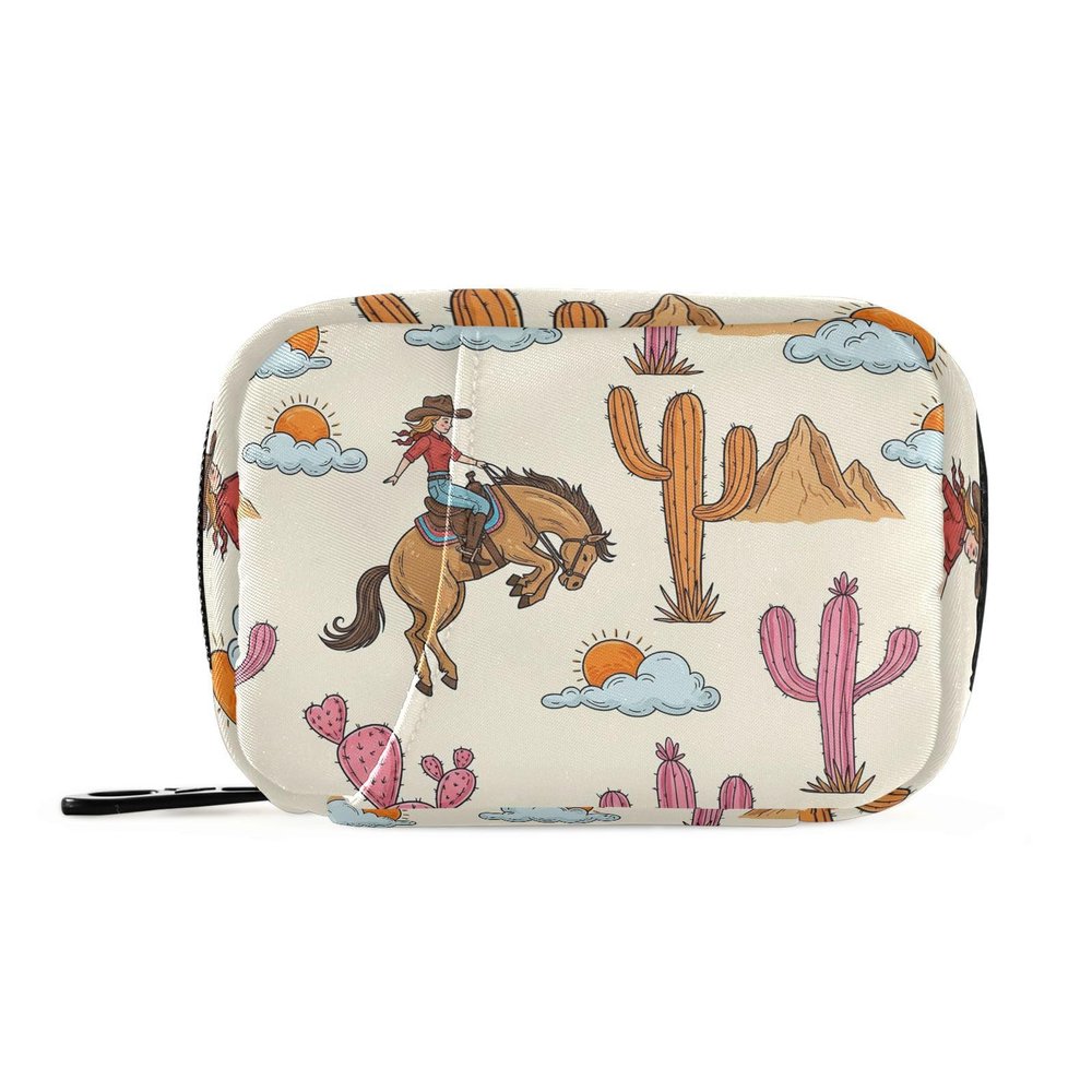 Sletend Western Cowgirl Travel Pill Organizer Bag with Zipper, 7 Day Portable Weekly Medicine Box Case & Vitamin Supplement Dispenser Pouch for Men Women