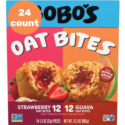 Bobos Oat Bites Variety Pack, (12 Strawberry + 12 Guava) 24 Count, Soft Baked Whole Grain Oat Snacks, Gluten Free, Non-GMO, Plant Based, Individually Wrapped 1.3 oz, 31.2 oz total