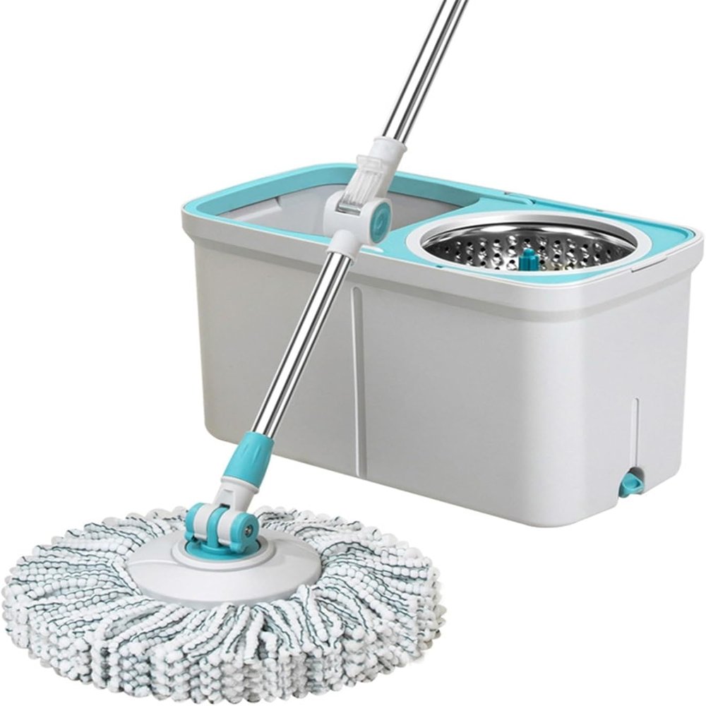 Dual Drive Stainless Steel Mop Bucket Set - 360 Rotating Wet & Dry Mop for Effortless Cleaning, No Hand-Washing Needed, Household Essential White Bucket+Mop+8 Mop Heads