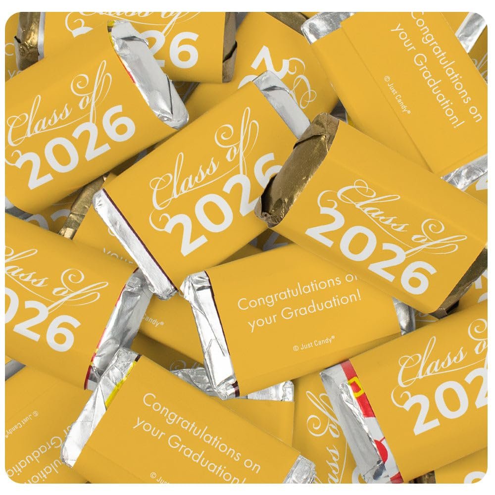 136 Pcs Yellow Graduation Class Of 2026 Assorted Wrapped Chocolate Miniatures For Party Favors, Goodie Bags, Gifts And More (2.5lb Bag) - No Assembly Required