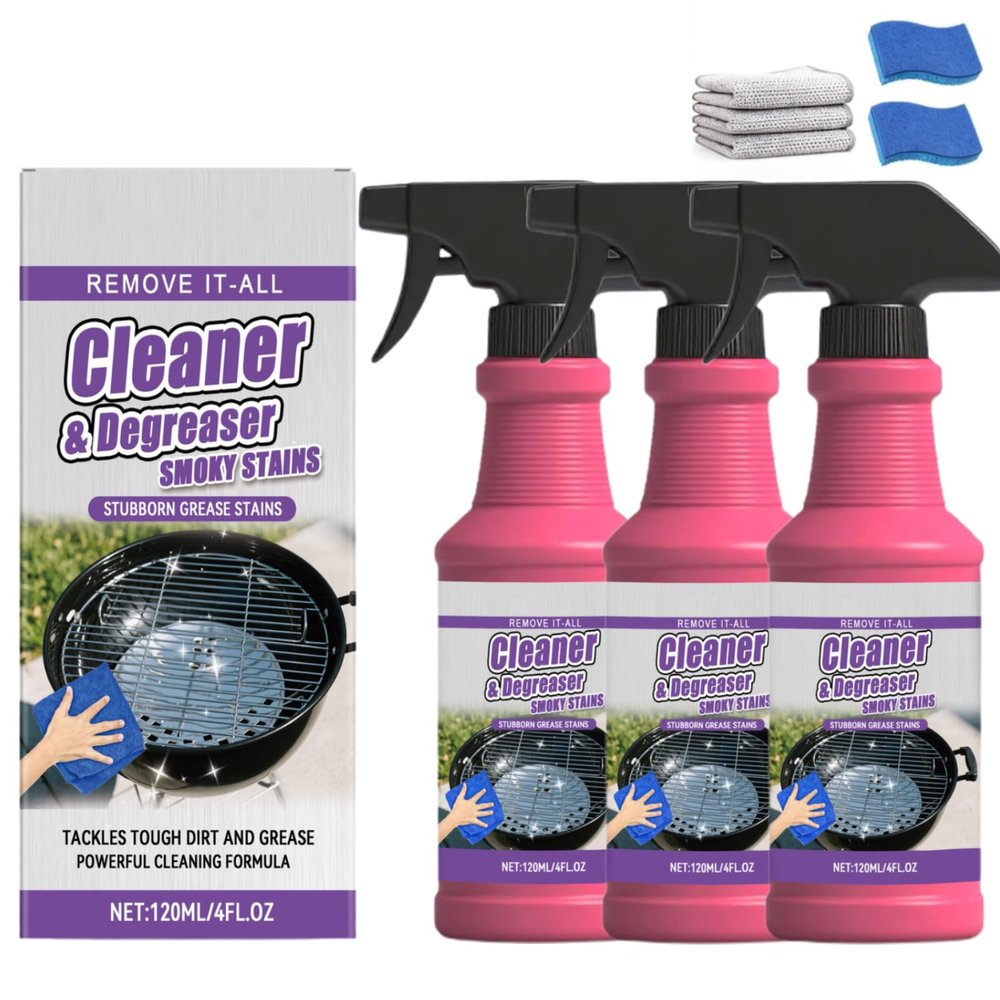 Fast-Acting Heavy-Duty Grill Degreaser Spray, 120ML Professional BBQ Cleaner & Grease Remover, BBQ Grill Cleaner Spray for Outdoor Grills, Powerful Carbon & Burnt-On Stain Dissolver (3pcs)