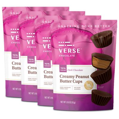 Verse 70% Dark Chocolate Peanut Butter Cups, 4 Pack, Premium Filled Cups