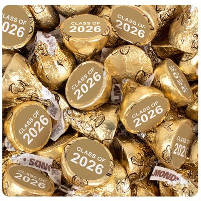 170 Pcs Gold Graduation Candy Class of 2026 Stickered Milk Chocolate Almond Kisses For Party Favors, Candy Gifts, Dessert Tables, Treat Bags (1.7lb Bag)