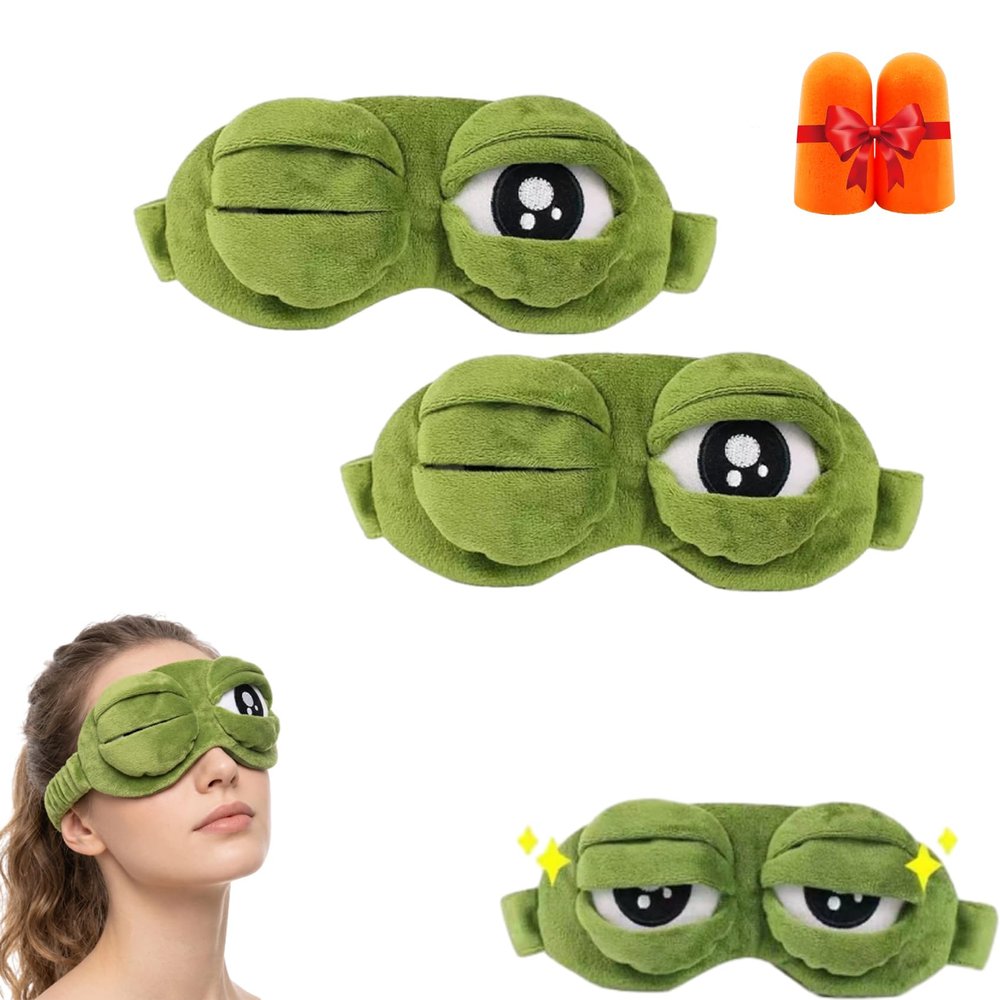 3D Frog Sleep Mask, 3D Sleep Mask-Eye Masks Soft Cartoon Eyeshade Funny Cute Contoured Blackout Froganimal for Women, Men (2PC)