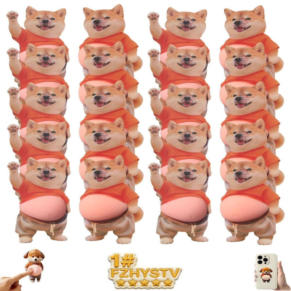 20PCS 3D Dog & Cat Belly Mochi Squishy Skin Stickers, Funny Chubby Shiba Silicone Bumper Wall Protector, Cute Big Inu Squeeze Animal Anti-Collision Pincher Stress Relief Fidget Sensory Toys