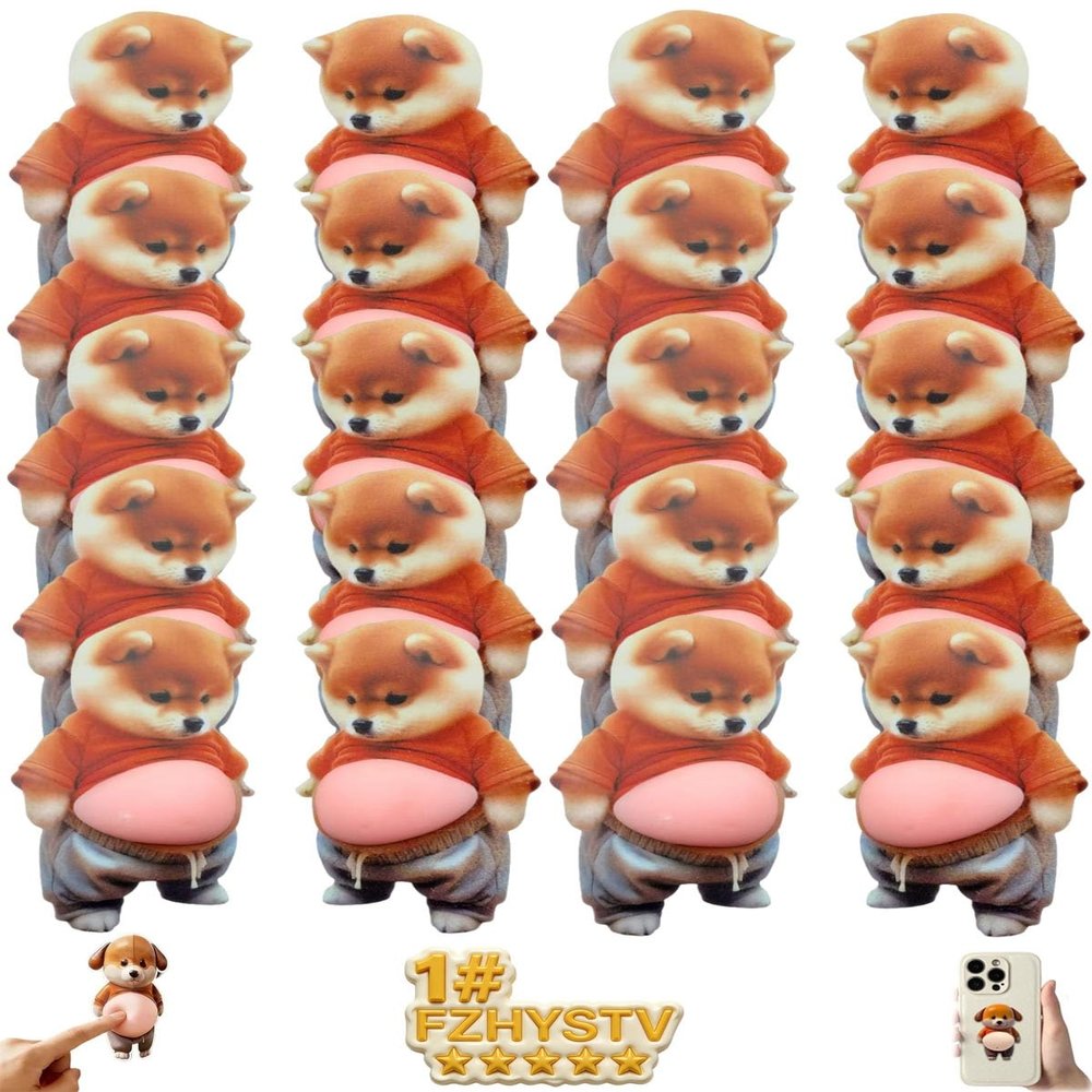 20PCS 3D Dog & Cat Belly Mochi Squishy Skin Stickers, Funny Chubby Shiba Silicone Bumper Wall Protector, Cute Big Inu Squeeze Animal Anti-Collision Pincher Stress Relief Fidget Sensory Toys