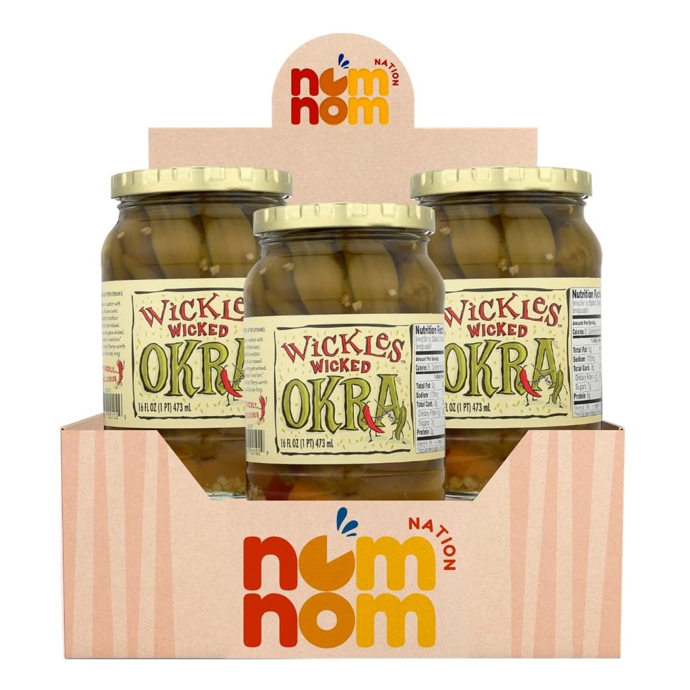 Wickles Wicked Okra 16 oz Pack of 3 Pickled Okra Snack and Appetizer Bold Southern Style Okra for Sandwiches, Burgers, Charcuterie and Gardening Inspired Kitchens with a Random Item 4 Items
