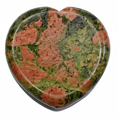 Natural Green Unakite Heart Shaped Worry Stones Hand Carved Polished Healing Crystal Pocket Energy Stone - Gifts for Chakra Reiki Yoga Meditation Balancing Relieve Anxiety Stress
