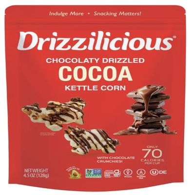 Drizzili-cious Cocoa Chocolaty Drizzled Kettle Corn, Crunchy Snack with Chocolate Crunches, 4.5 oz, 2 Pack