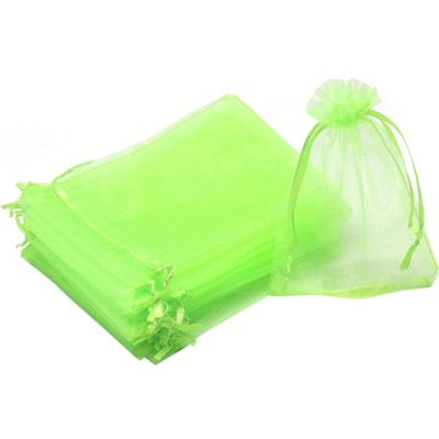 100Pcs Organza Bags 3.5x4.7in (9x12cm) Sheer Drawstring Mesh Pouches for Jewelry Candy Wedding Party Favor Gift Wrapping Supplies Satin Ribbon Gift Sachets Light Green,3.5x4.7in (9x12cm)