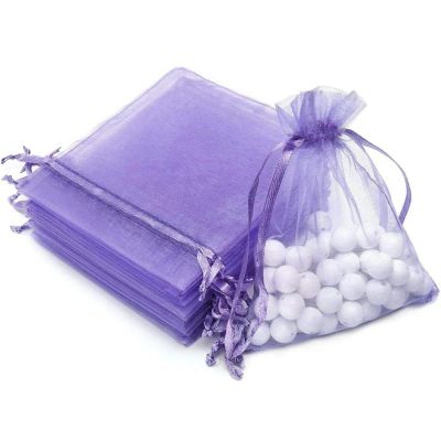100Pcs Organza Bags 3.5x4.7in (9x12cm) Sheer Drawstring Mesh Pouches for Jewelry Candy Wedding Party Favor Gift Wrapping Supplies Satin Ribbon Gift Sachets Light Purple,3.5x4.7in (9x12cm)