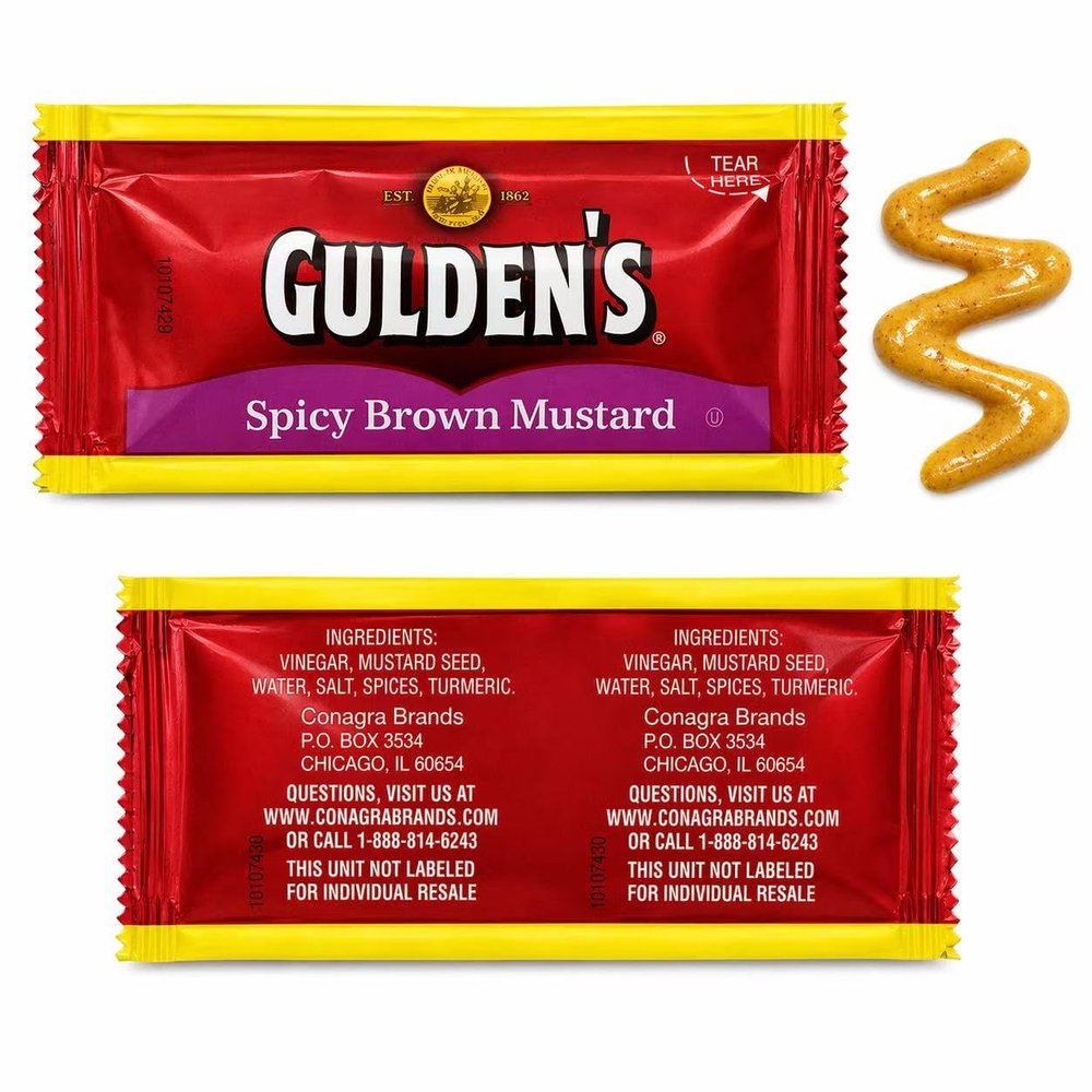 Spicy Brown Mustard Packets 9g, 50 Count Single Serve Mustard Packets, Portion Control Condiment Packets for Lunch, Travel, Takeout, Catering