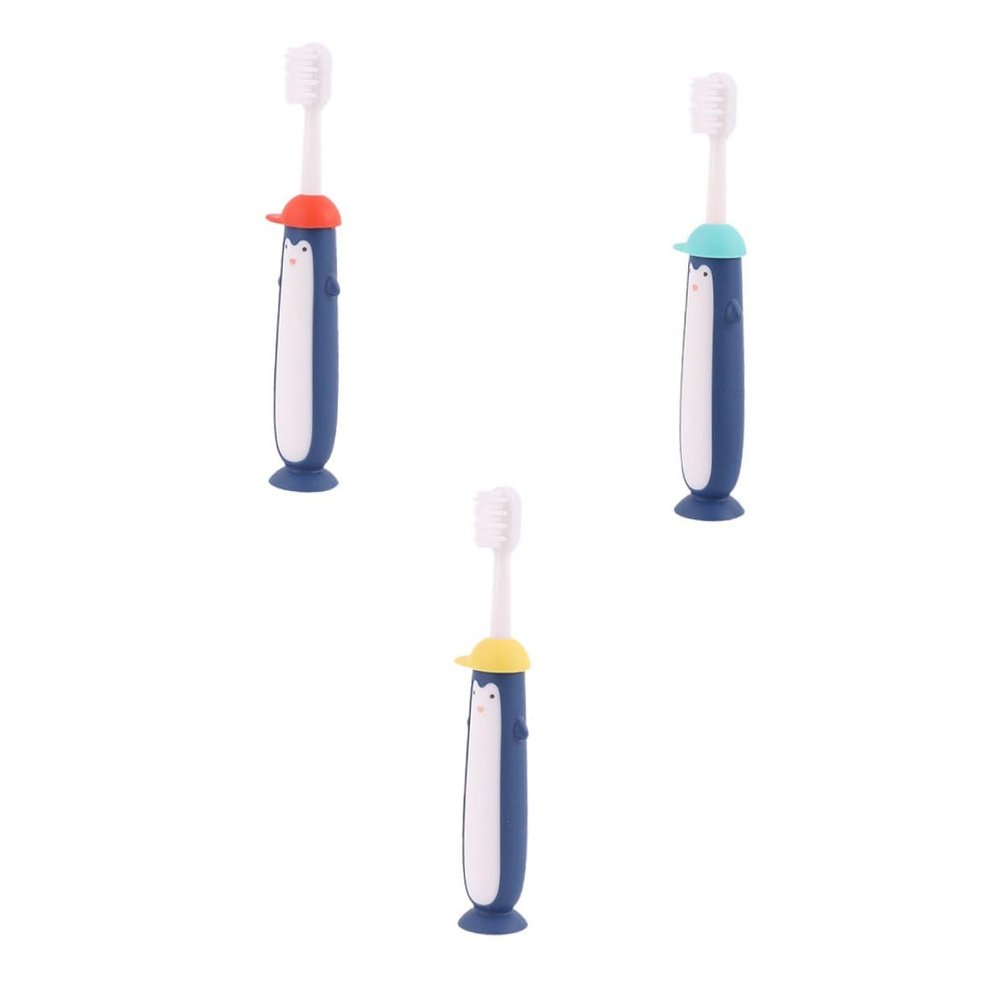 PHENOFICE Manual Toothbrush 3pcs Soft Bristles Cartoon Dental Care Tools for Ages 3-12 with Colorful Blue Yellow Red Handles, Training Teeth Cleaning Brushes Random Color