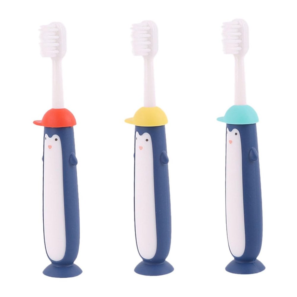 GALPADA s Toothbrush Set 3pcs with Extra Soft Bristles, Cartoon Design in Blue Yellow Red, Manual Teeth Cleaning Brush for Dental Care Ages 3-12 Random Color