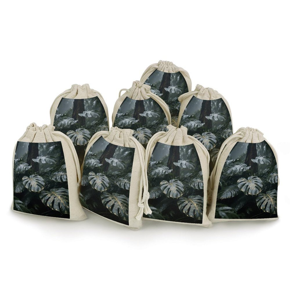 PNOMEDPKJ 8 Pack Grey Gold Plant Muslin Bags with Double Drawstring 5 X 7 Inch Reusable Cotton Linen Sachet Small Burlap Gift Bag Cloth Jewelry Storage Pouches for Party Wedding