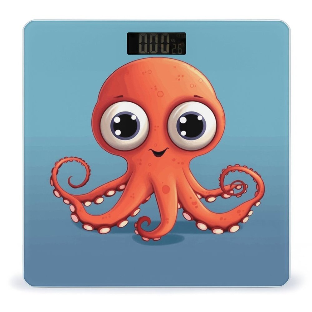 Big-Eyed Red Octopus Scale for Body Weight Highly Accurate Digital Bathroom Body Scale Easy-to-Read Large LCD Display Bathroom Scale Heavy Duty Measuring Device for People