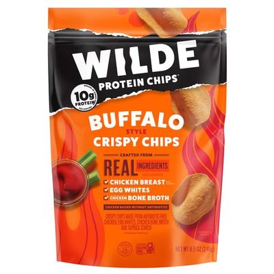 Wilde Protein Chips, Buffalo Style Crispy Chips, Chicken Breast, Egg Whites, Bone Broth, 8.5 oz - Pack of 2