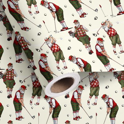 Dlyrroba Golf Christmas Wrapping Paper Roll - Santa Golf Design Gift Wrap for Christmas Holiday Party Celebration 17 Inch x 16.5 Feet