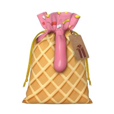 Moxquju Ice Cream Print Christmas Drawstring Gift Bags, Reusable Candy Treat Bags For Holiday Birthday Party