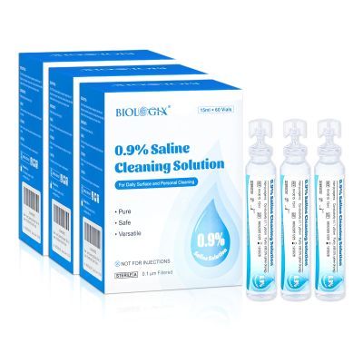 0.9% Normal Saline Solution, Sterile Sodium Chloride Wash, Single-Use Daily Cleansing, Portable Travel Size 15ml Each (60 Vials), 900ml /31.68 FL OZ