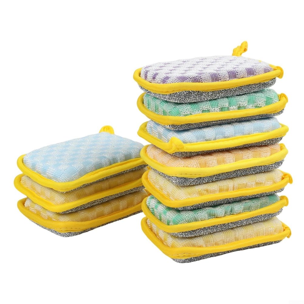 Wire Wool Dishcloths for Cleaning, Reusable Metal Scourer Cloths Remove Grime from Cookware Glassware, No Fray Design, 15x10cm, 10 Pack(2)