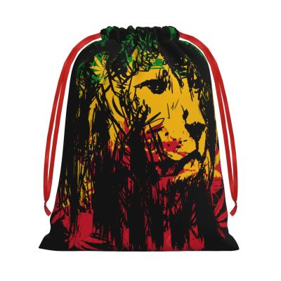 CLNXMT Rasta Lion Pattern Plush Gift Bags With Drawstring Reusable Gift Wrap For Festival,Wedding,Valentines Day
