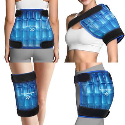 KingPavonini Soft Large Ice Packs for Injuries Reusable with Straps & Dual-Layer Gel, Up to 50-Min Long-Lasting, Leakproof Cold Compress for Knee Shoulder Back Leg Pain Relief & Swelling, 11"15"
