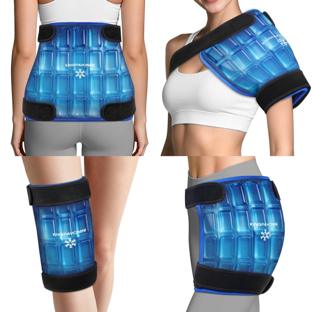 KingPavonini Soft Large Ice Packs for Injuries Reusable with Straps & Dual-Layer Gel, Up to 50-Min Long-Lasting, Leakproof Cold Compress for Knee Shoulder Back Leg Pain Relief & Swelling, 11"15"