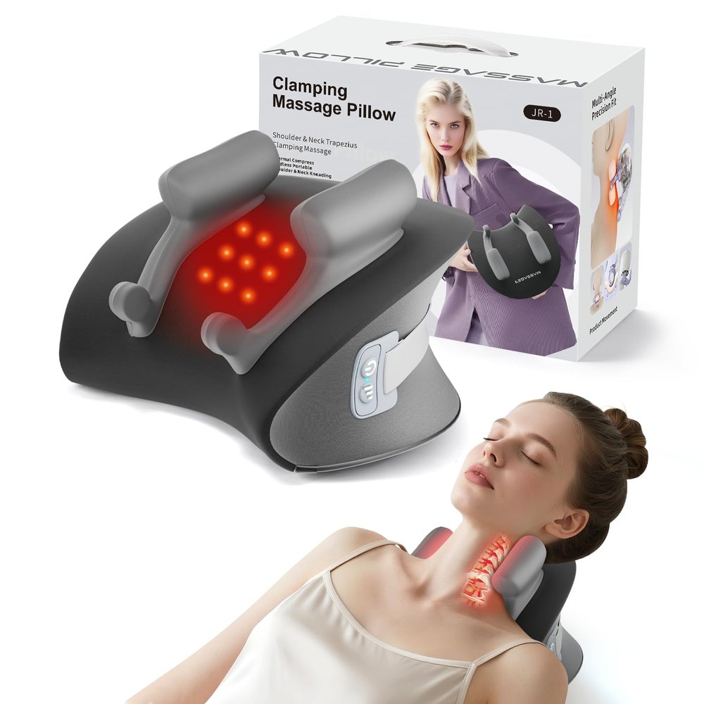 snawowo Upgraded Neck Massager Pillow with Heat, Shiatsu Back and Shoulder Massager for Pain Relief Deep Tissue, Cordless Cervical Traction Device with 3 Modes & 3 Intensities, Gift for Women Men