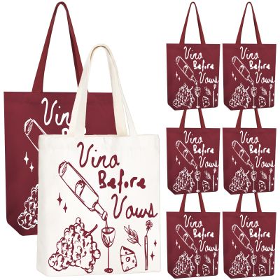 Shinylin 8 Pcs Bachelorette Tote Bags Vino Before Vows Wine Themed Canvas Tote Bags for Wine Bachelorette Bride Bridesmaid Gift Bridal Shower Party Decorations Wedding Favor Supplies