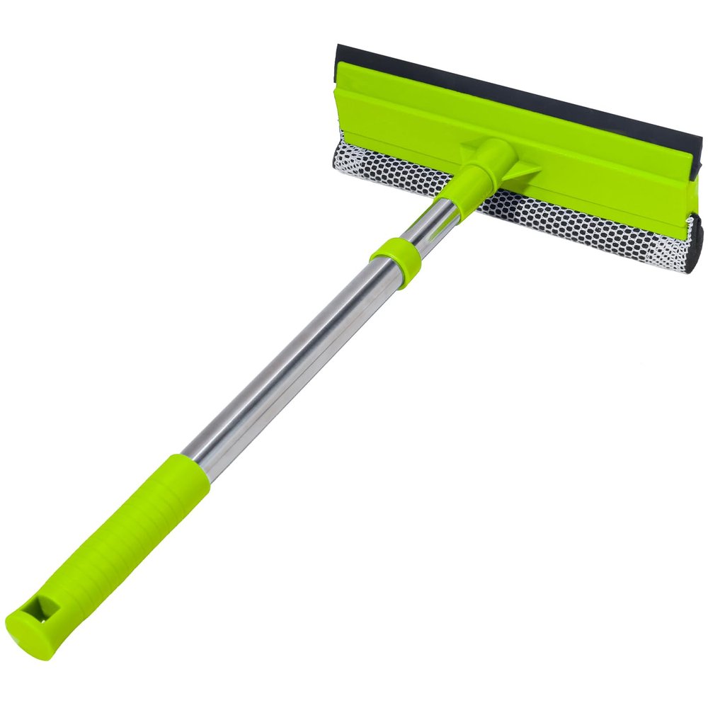 Window Squeegee with 15-24" Long Handle, 2-in-1 Squeegee Cleaner Tool, Retractable Stainless Steel Handle for Car Windshield, Shower Glass, Glass Doors, Outdoor Windows, High Windows