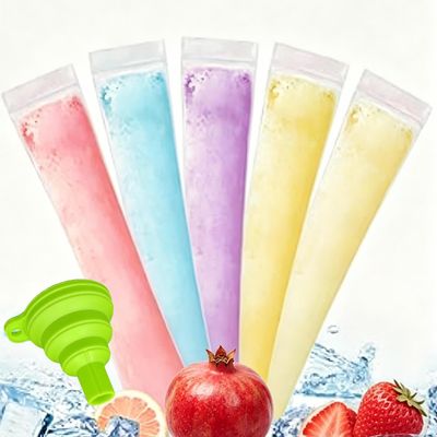 100 PCS Food-Grade Disposable Popsicle Bags with Funnel, Leak-Proof Freeze Pop Pouches for Homemade Ice Pops, Smoothies, Yogurt, Juice