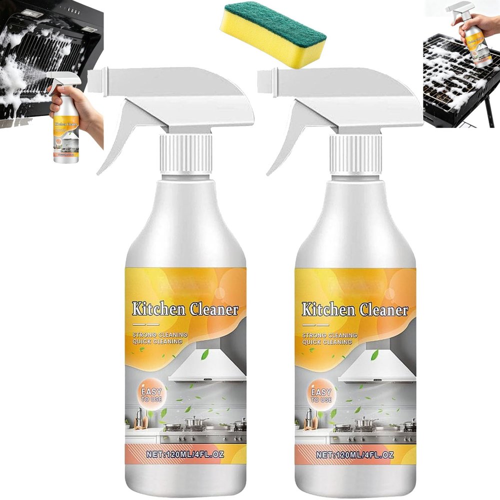 120ml Effective Kitchen Degreaser Cleaner Spray,Kitchen Cleaner Spray,Heavy-Duty Kitchen Oil Remover Spray,Tackles Tough Stubborn Grease, For Countertop, Oven, Stovetop (2, M)