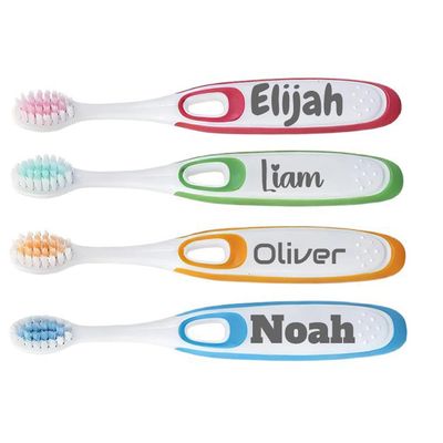 FCQIANKM Personalized Kids Toothbrushes 4 Pack with Custom Names, Extra Soft Bristles for Sensitive Gums, BPA-Free Children's Toothbrush Set for Boys & Girls, Fun Colors, Ages 3-12