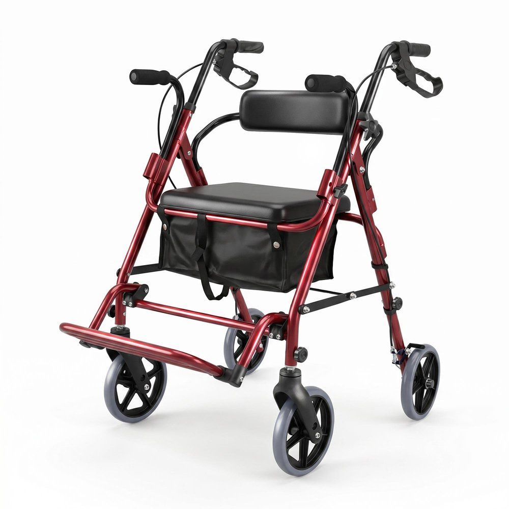 2-in-1 Rollator Walker for Seniors with Seat for All-Terrain Transport Use