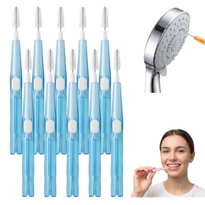 10PCS Interdental Brushes Between Teeth for Braces Cleaner, Shower Head Cleaning Brush for Small Hole, Multifunctional Crevice Cleaning Brush Set for Shower Head, Keyboard, Faucet Gap (Blue 0.7mm)