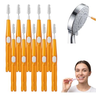 10PCS Interdental Brushes Between Teeth for Braces Cleaner, Shower Head Cleaning Brush for Small Hole, Multifunctional Crevice Cleaning Brush Set for Shower Head, Keyboard, Faucet Gap (Orange 1.2mm)
