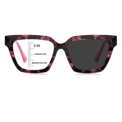 HOOBAY Photochromic Progressive Multifocus Reading Glasses For Women Men,Progressive Readers No Line Transition Sunglasses (Tortoiseshell Rose Red, 1.75, x)