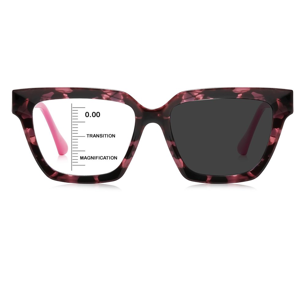 HOOBAY Photochromic Progressive Multifocus Reading Glasses For Women Men,Progressive Readers No Line Transition Sunglasses (Tortoiseshell Rose Red, 1.75, x)