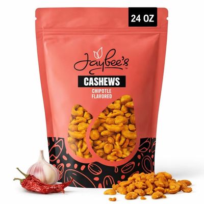 Chipotle Cashews 24 oz Resealable Bag Hot & Spicy Roasted Whole Cashews, Bold Crunchy Snack, Kosher Gourmet Nuts for Parties, Gifting & Everyday Snacking | Jaybee's