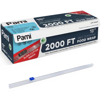 PAMI 18 in x 2000 ft PVC Cling Wrap,Heavy Duty,Slide Cutter,Clear,Food Safe