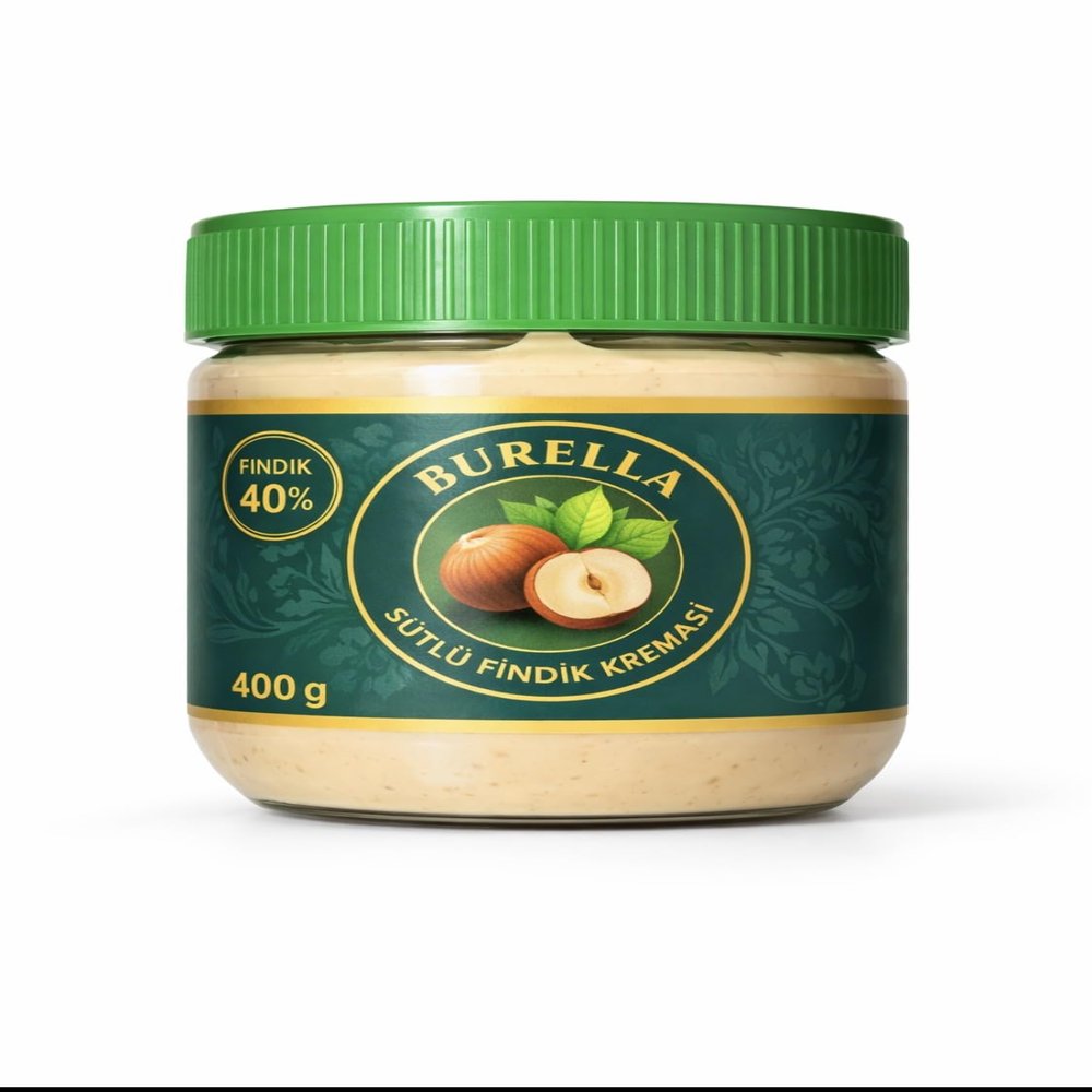BURELLA Hazelnut Spread 400g 40% Turkish Hazelnuts, Creamy Milk Hazelnut Butter, Premium Giresun Hazelnuts