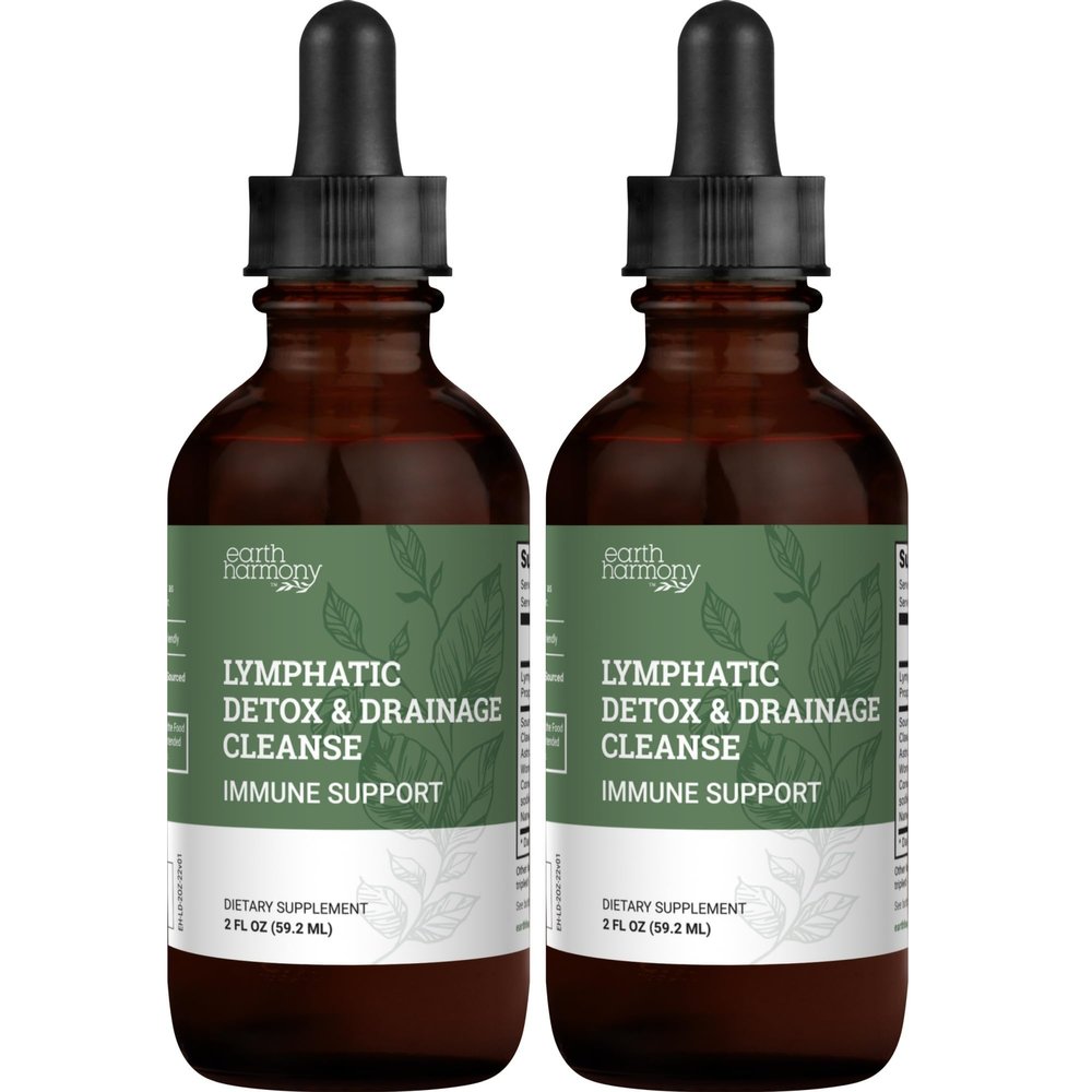Earth Harmony Naturals Drops, Lymph Detox - Supplement with Soursop, Cat's Claw Bark, Astragalus, Wormwood, Lymph Node Detox, Lymphatic Support Cleanse- 2oz (2 Pack)