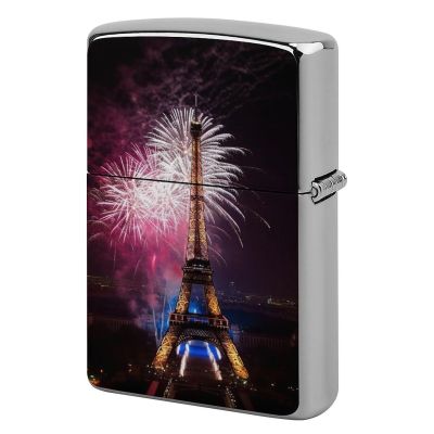 Custom Eiffel Tower Fireworks Lighter Case Personalized Metal Lighter Cover Holder Reusable Shockproof Protective Lighters Without Insert Gift for Men Women Dad Husband