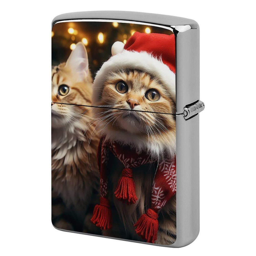 Custom Christmas Cat Lighter Case Personalized Metal Lighter Cover Holder Reusable Shockproof Protective Lighters Without Insert Gift for Men Women Dad Husband