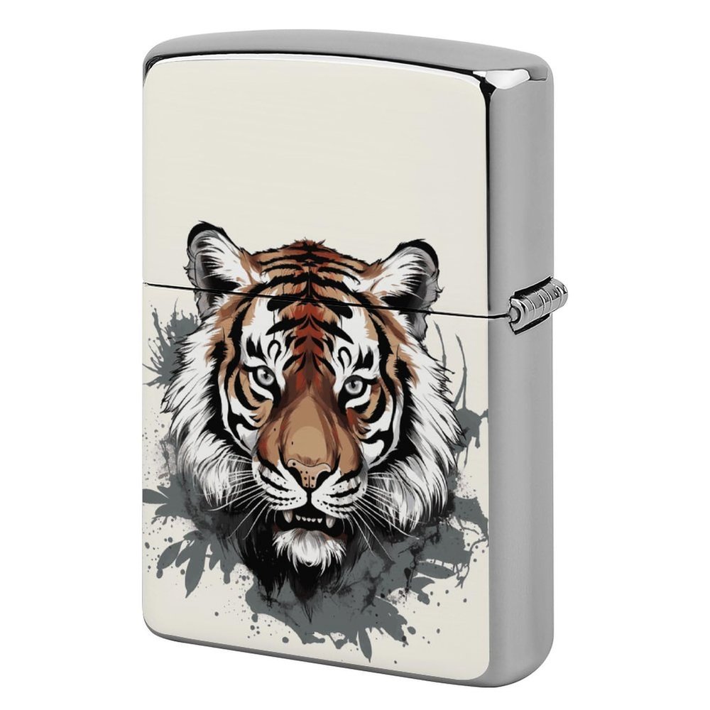 Custom Black and White Tiger Lighter Case Personalized Metal Lighter Cover Holder Reusable Shockproof Protective Lighters Without Insert Gift for Men Women Dad Husband