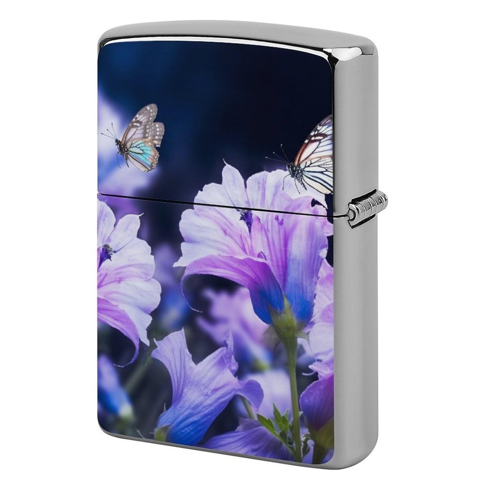 Custom Campanula Butterflies Lighter Case Personalized Metal Lighter Cover Holder Reusable Shockproof Protective Lighters Without Insert Gift for Men Women Dad Husband