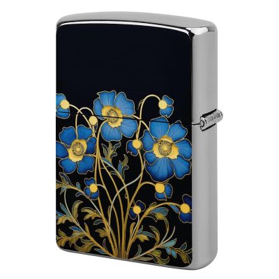 Custom Blue Floral Design Lighter Case Personalized Metal Lighter Cover Holder Reusable Shockproof Protective Lighters Without Insert Gift for Men Women Dad Husband